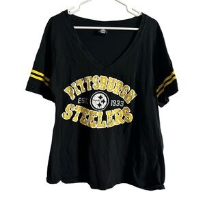 NFL Team Apparel Pittsburgh Steelers Black and Yellow Women's Shirt